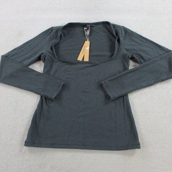 SKIMS Cotton Jersey Scoop Neck Long Sleeve Top Womens Medium Soot Black Shirt - Picture 2 of 9